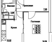 1-комнатная квартира площадью 36.19 кв.м, улица Муравская 2-я, д.25 | цена 4 282 695 руб. | www.metrprice.ru