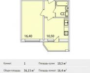 1-комнатная квартира площадью 36.2 кв.м, Высотная улица, 3 | цена 2 322 239 руб. | www.metrprice.ru