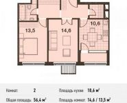 2-комнатная квартира площадью 56.4 кв.м, 6-я Радиальная улица, 7 | цена 13 395 790 руб. | www.metrprice.ru