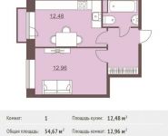 1-комнатная квартира площадью 34.67 кв.м,  | цена 2 513 575 руб. | www.metrprice.ru