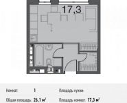 1-комнатная квартира площадью 26.1 кв.м, микрорайон Купелинка, квартал Северный, 19 | цена 1 957 500 руб. | www.metrprice.ru