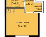 1-комнатная квартира площадью 22.5 кв.м, Октябрьская ул., 4 | цена 2 397 722 руб. | www.metrprice.ru