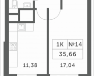 1-комнатная квартира площадью 35.66 кв.м, Раздоры, корп.3 | цена 3 113 118 руб. | www.metrprice.ru