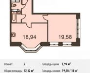 2-комнатная квартира площадью 52.1 кв.м, Донецкая ул., 30С1 | цена 6 730 497 руб. | www.metrprice.ru