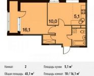 2-комнатная квартира площадью 45.1 кв.м,  | цена 5 214 913 руб. | www.metrprice.ru