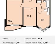 2-комнатная квартира площадью 51.7 кв.м, Некрасовка п, Покровская ул, 16 | цена 5 469 860 руб. | www.metrprice.ru