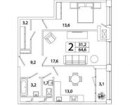 2-комнатная квартира площадью 65.8 кв.м, Рязанский пр-кт, 2 | цена 9 993 638 руб. | www.metrprice.ru