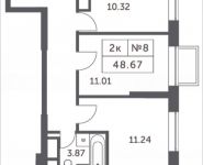 2-комнатная квартира площадью 48.67 кв.м, Мякининское шоссе, 4, корп.4 | цена 4 821 152 руб. | www.metrprice.ru