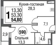 1-комнатная квартира площадью 54.8 кв.м, проезд Серебрякова, 11-13к1 | цена 10 074 651 руб. | www.metrprice.ru