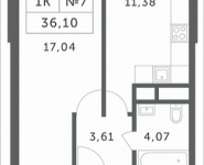 1-комнатная квартира площадью 36.1 кв.м, Мякининское шоссе, 4 | цена 4 050 420 руб. | www.metrprice.ru
