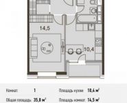 1-комнатная квартира площадью 35.8 кв.м, Ясеневая ул., 14С8 | цена 5 090 760 руб. | www.metrprice.ru