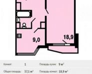 1-комнатная квартира площадью 37.1 кв.м, улица Поликахина, 5 | цена 2 967 030 руб. | www.metrprice.ru
