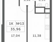 1-комнатная квартира площадью 35.96 кв.м, Мякининское шоссе, 4 | цена 3 941 216 руб. | www.metrprice.ru