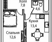 1-комнатная квартира площадью 39 кв.м, улица Николая Химушина, 9к2 | цена 7 334 000 руб. | www.metrprice.ru