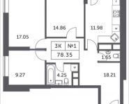 3-комнатная квартира площадью 78.35 кв.м, Мякининское шоссе, 4 | цена 7 504 833 руб. | www.metrprice.ru