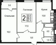 2-комнатная квартира площадью 62.3 кв.м, Щелково платф, 1 | цена 3 775 380 руб. | www.metrprice.ru
