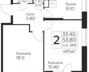 2-комнатная квартира площадью 53.8 кв.м, Косинское шоссе, д.1 | цена 3 774 070 руб. | www.metrprice.ru
