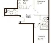 3-комнатная квартира площадью 70.1 кв.м, д.1 | цена 7 286 895 руб. | www.metrprice.ru