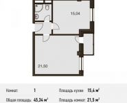 1-комнатная квартира площадью 45.3 кв.м, Двинцев ул., 14 | цена 8 528 454 руб. | www.metrprice.ru