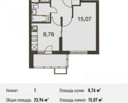 1-комнатная квартира площадью 33.9 кв.м, Родниковая ул. | цена 3 768 613 руб. | www.metrprice.ru