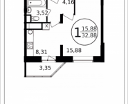 1-комнатная квартира площадью 32.88 кв.м, Просвещения, 13 | цена 2 656 160 руб. | www.metrprice.ru