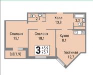 3-комнатная квартира площадью 75.7 кв.м, улица Крупской, 5 | цена 4 505 664 руб. | www.metrprice.ru