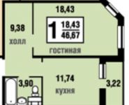 1-комнатная квартира площадью 46.6 кв.м, Бачуринская ул., 22К3 | цена 6 100 000 руб. | www.metrprice.ru