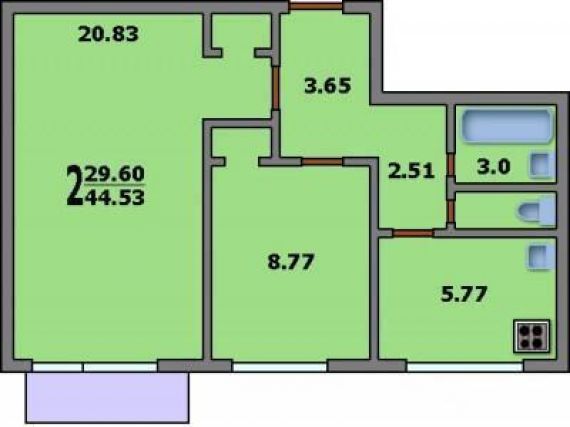 2-комнатная квартира ii-18/12: планировка вариант c: 44.5/29.