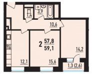 2-комнатная квартира площадью 59.1 кв.м, Юннатов улица, д.4Б | цена 11 406 300 руб. | www.metrprice.ru