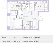 1-комнатная квартира площадью 35.74 кв.м, Калинина ул, 8 | цена 3 752 700 руб. | www.metrprice.ru
