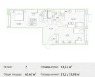 2-комнатная квартира площадью 63.67 кв.м, Калинина ул, 8 | цена 5 220 940 руб. | www.metrprice.ru