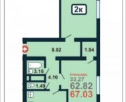 2-комнатная квартира площадью 67.03 кв.м, Рязановское шоссе, 18 | цена 5 094 280 руб. | www.metrprice.ru