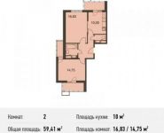 2-комнатная квартира площадью 59.4 кв.м в ЖК «Позитив»,  | цена 6 183 215 руб. | www.metrprice.ru