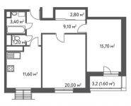 2-комнатная квартира площадью 65.2 кв.м, ул Софьи Ковалевской, д. 20 | цена 12 211 960 руб. | www.metrprice.ru