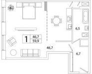 1-комнатная квартира площадью 59.86 кв.м, Рязанский пр-кт, 2 | цена 7 807 001 руб. | www.metrprice.ru