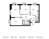 3-комнатная квартира площадью 65.5 кв.м, Институтская 2-я ул, 6к4 | цена 11 161 200 руб. | www.metrprice.ru