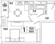 1-комнатная квартира площадью 39.9 кв.м, Рязанский пр-кт, 2 | цена 6 552 018 руб. | www.metrprice.ru