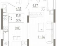 1-комнатная квартира площадью 29.9 кв.м, Внуковское шоссе, вл11А | цена 3 171 000 руб. | www.metrprice.ru
