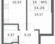 1-комнатная квартира площадью 34.26 кв.м, Мякининское шоссе, 4 | цена 3 957 030 руб. | www.metrprice.ru