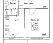 1-комнатная квартира площадью 37.72 кв.м, 2-я Муравская | цена 5 140 541 руб. | www.metrprice.ru