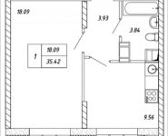 1-комнатная квартира площадью 35.42 кв.м, жилой комплекс Внуково 2017, к15 | цена 3 967 040 руб. | www.metrprice.ru