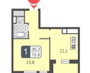 1-комнатная квартира площадью 36.3 кв.м, Базовская улица, д.15 | цена 4 514 000 руб. | www.metrprice.ru