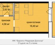 1-комнатная квартира площадью 22.39 кв.м, Октябрьская, к4 | цена 2 515 702 руб. | www.metrprice.ru