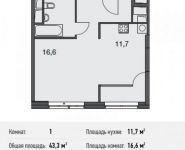 1-комнатная квартира площадью 43.3 кв.м в Апартаменты "Волга", Спасская Большая ул., 4С1 | цена 11 734 300 руб. | www.metrprice.ru