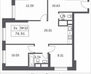 3-комнатная квартира площадью 76.91 кв.м, Мякининское шоссе, 4 | цена 8 297 512 руб. | www.metrprice.ru