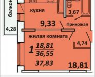 1-комнатная квартира площадью 36.6 кв.м, Садовая ул., 3 | цена 2 389 639 руб. | www.metrprice.ru