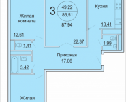 3-комнатная квартира площадью 87.94 кв.м, Садовая, 3, корп.1Б | цена 4 797 889 руб. | www.metrprice.ru