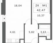 2-комнатная квартира площадью 42.47 кв.м, Мякининское шоссе, 4 | цена 6 316 987 руб. | www.metrprice.ru