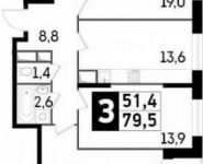3-комнатная квартира площадью 80 кв.м, Новотушинская ул. | цена 8 656 788 руб. | www.metrprice.ru