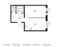 1-комнатная квартира площадью 42.2 кв.м, | цена 5 477 560 руб. | www.metrprice.ru